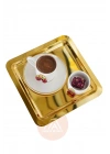 2Lİ Çift Tarafı Gold Tepsi, Kirazlı Kahve Fincanı, Porselen Lokumluk Set 8 Parça