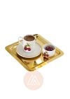 2Lİ Çift Tarafı Gold Tepsi, Kirazlı Kahve Fincanı, Porselen Lokumluk Set 8 Parça