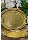 2li Oval Gold Model Lüx Paslanmaz Çelik Sunum Tepsisi