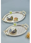 2li Oval Gümüş Model Lüx Paslanmaz Çelik Sunum Tepsisi