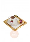 6 Adet Parlak Çift Taraflı Gold Altın Kare Paslanmaz Çelik Kahve Servis Sunum Tepsi (21X21CM)