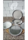 6lı Paslanmaz Çelik 21.cm Yuvarlak Çay, Kahve, Pasta Servis Tepsisi Dekoratif Sunum Tepsisi