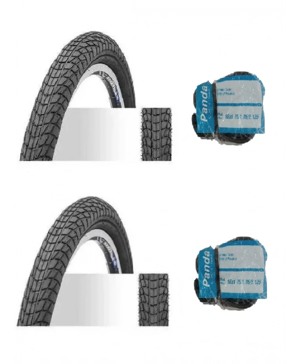 Chaoyang 16 Jant 16x1.75 (47-406) Bisiklet Dış Lastiği Yol Tipi H-537 X 2 Adet + Panda İç Lastik Seti