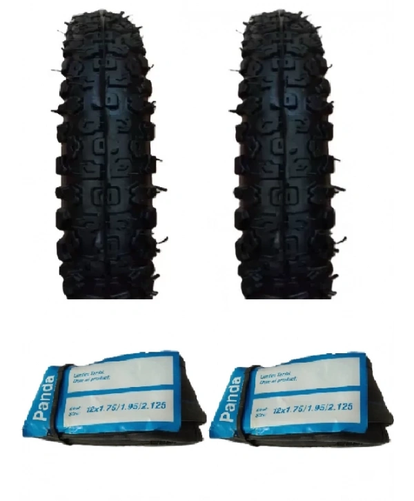 Diamond 12 Jant 12x1.75/1.95 Bisiklet Dış Lastiği Kalın Tırnak X 2 Adet + Panda İç Lastik Seti