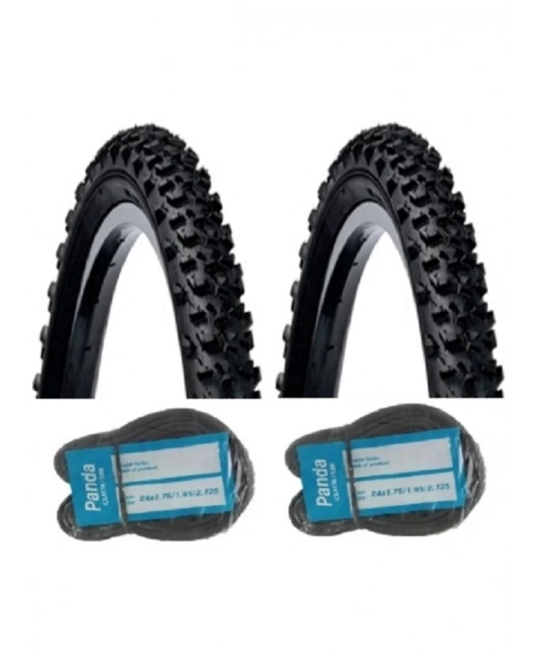 Diamond 24 Jant 24x1.95/2.00 Bisiklet Dış Lastiği Kalın Tırnak MB50 X 2 Adet + Panda İç Lastik Seti