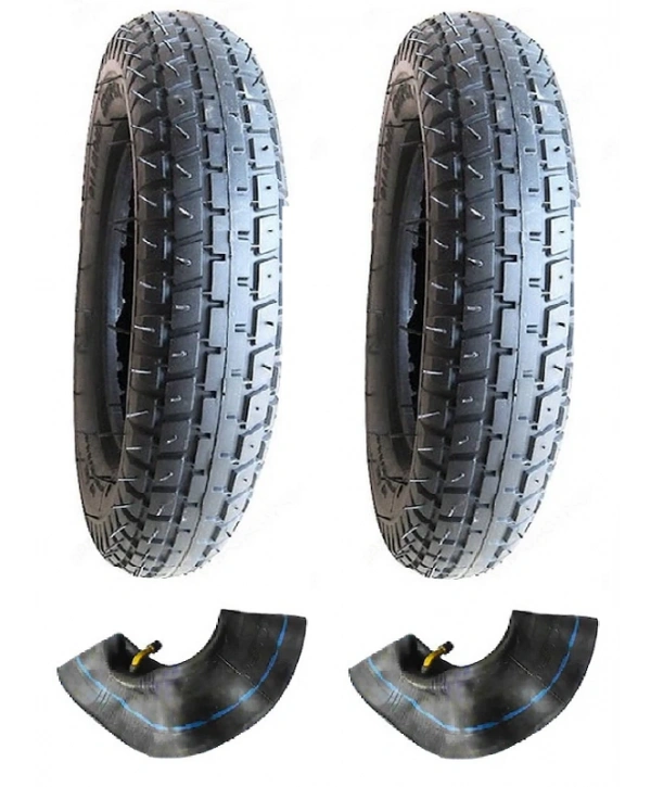 Diamond 3.00-8 Tube Type (İç Lastikli) 6PR (6 Kat) Engelli Araç Dış Lastiği X 2 Adet + Eğri Sibop İç Lastik Seti