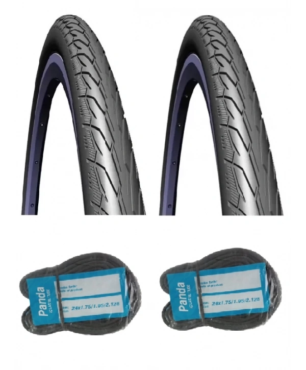 Rubena 24 Jant 24x1.90 3mm Zırhlı Reflektörlü Bisiklet Dış Lastiği Siyah V66 X 2 Adet + Panda İç Lastik Seti