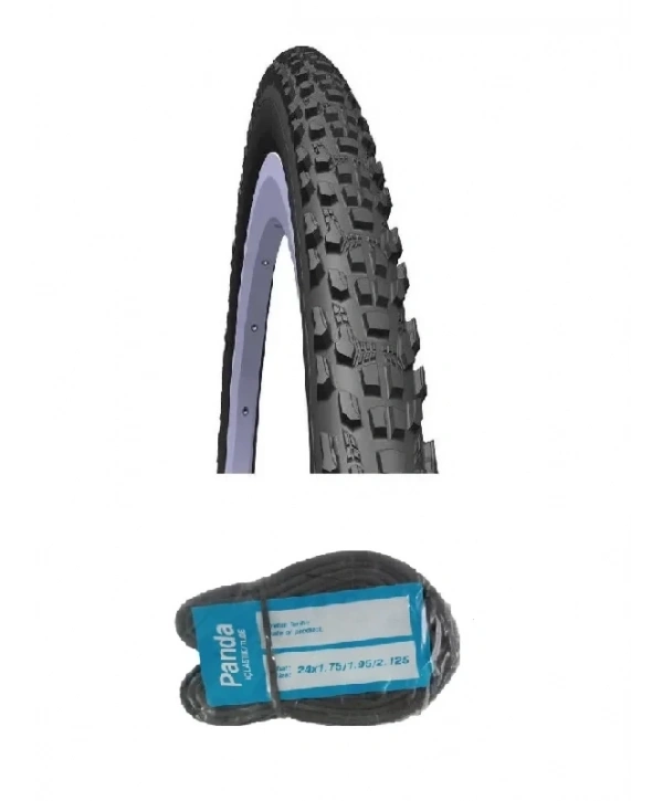 Rubena 24 Jant 24x2.10 3mm Zırhlı Bisiklet Dış Lastiği Siyah V85 + Panda İç Lastik Seti