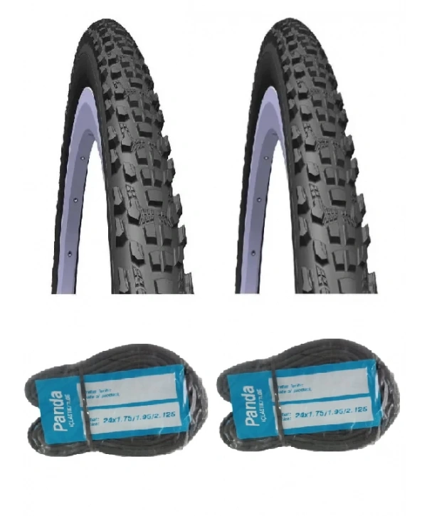 Rubena 24 Jant 24x2.10 3mm Zırhlı Bisiklet Dış Lastiği Siyah V85 X 2 Adet + Panda İç Lastik Seti