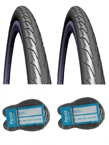 Rubena 24 Jant 24x1.90 3mm Zırhlı Reflektörlü Bisiklet Dış Lastiği Siyah V66 X 2 Adet + Panda İç Lastik Seti