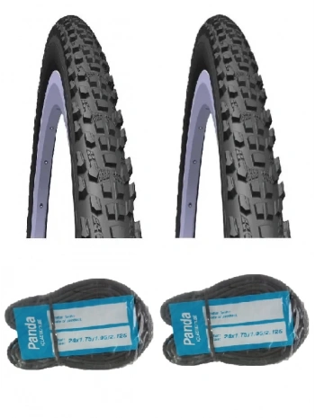 Rubena 24 Jant 24x2.10 3mm Zırhlı Bisiklet Dış Lastiği Siyah V85 X 2 Adet + Panda İç Lastik Seti