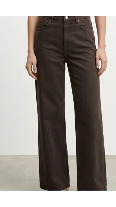 SHIN Kahverengi Yüksek Bel Wide Leg Jean