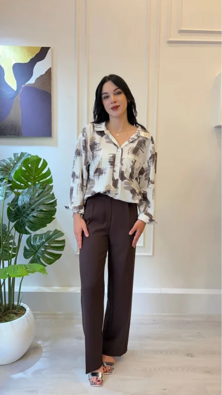 SHIN Soyut Desenli Oversize Gömlek