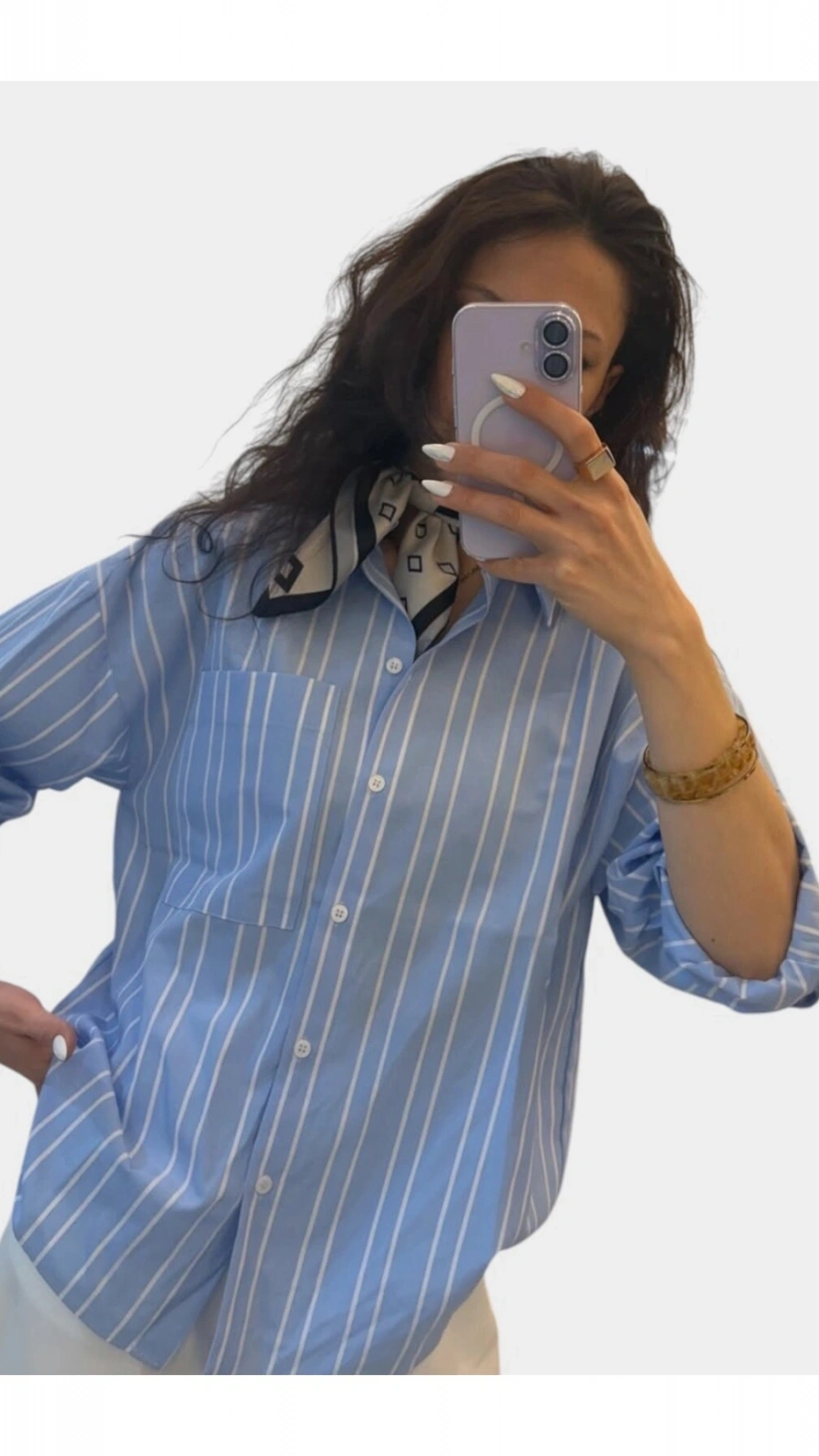 SHIN Çizgili Mavi Oversize Gömlek – Casual Fit