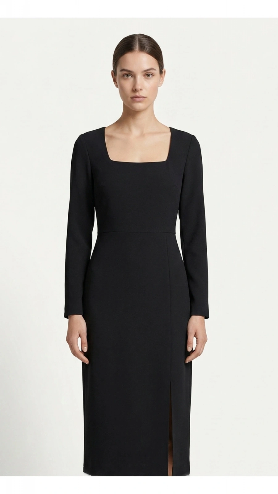 SHIN Minimal Siyah Midi Elbise