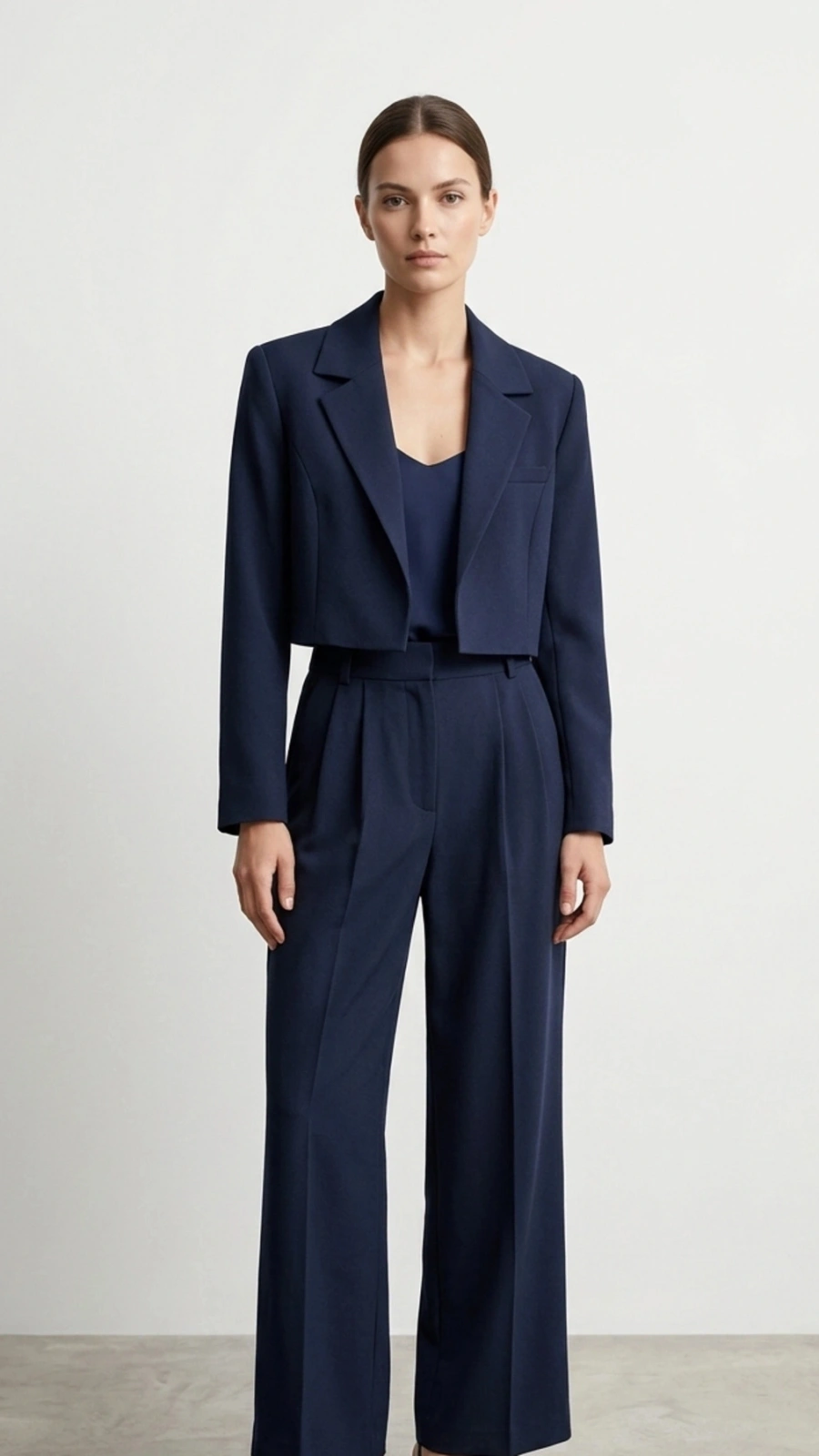 Lacivert Blazer Ceket Yüksek Bel Wide Leg Pantolon Takım