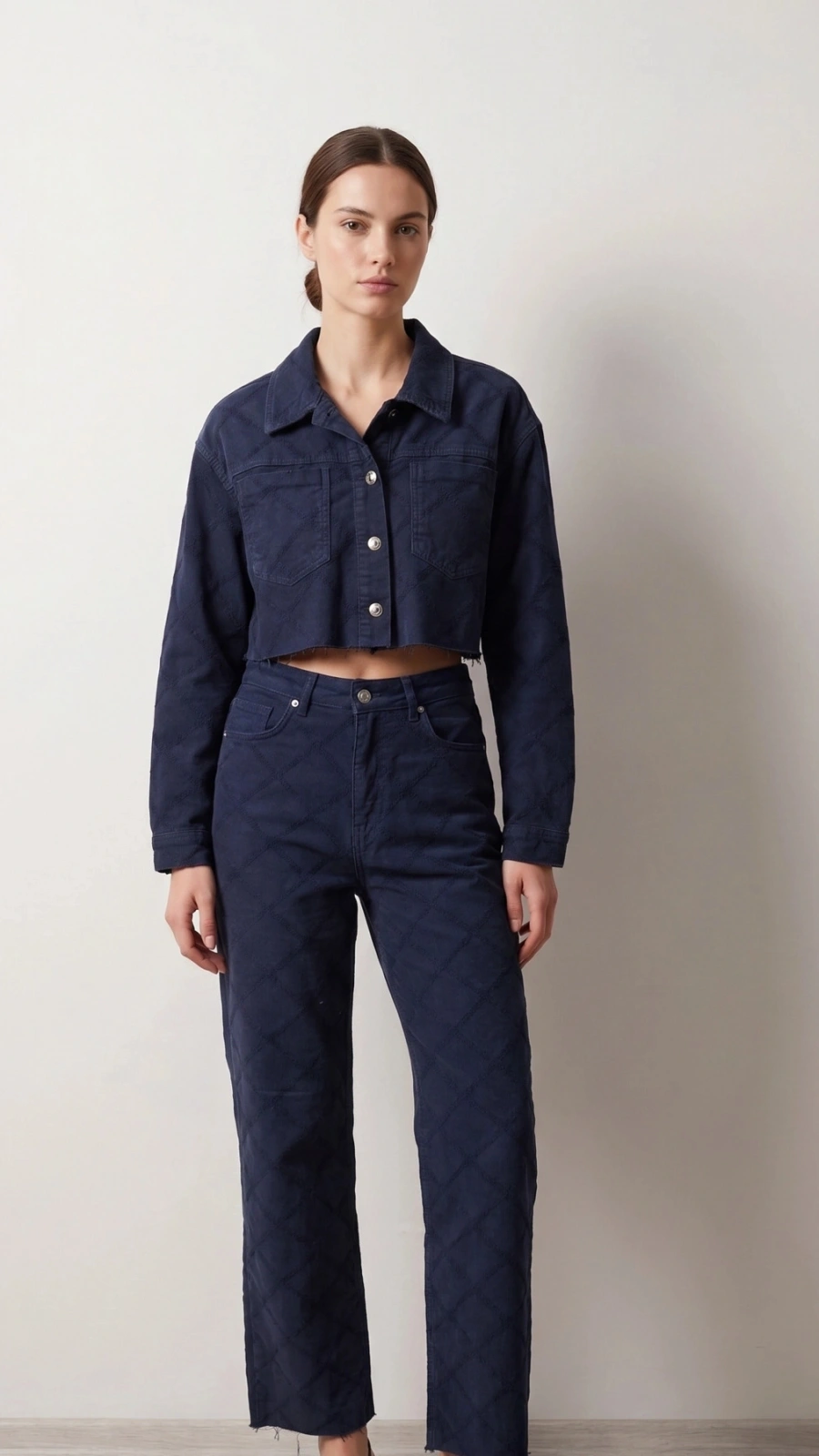 SHIN Kapitone Desenli Denim Takım – Lacivert