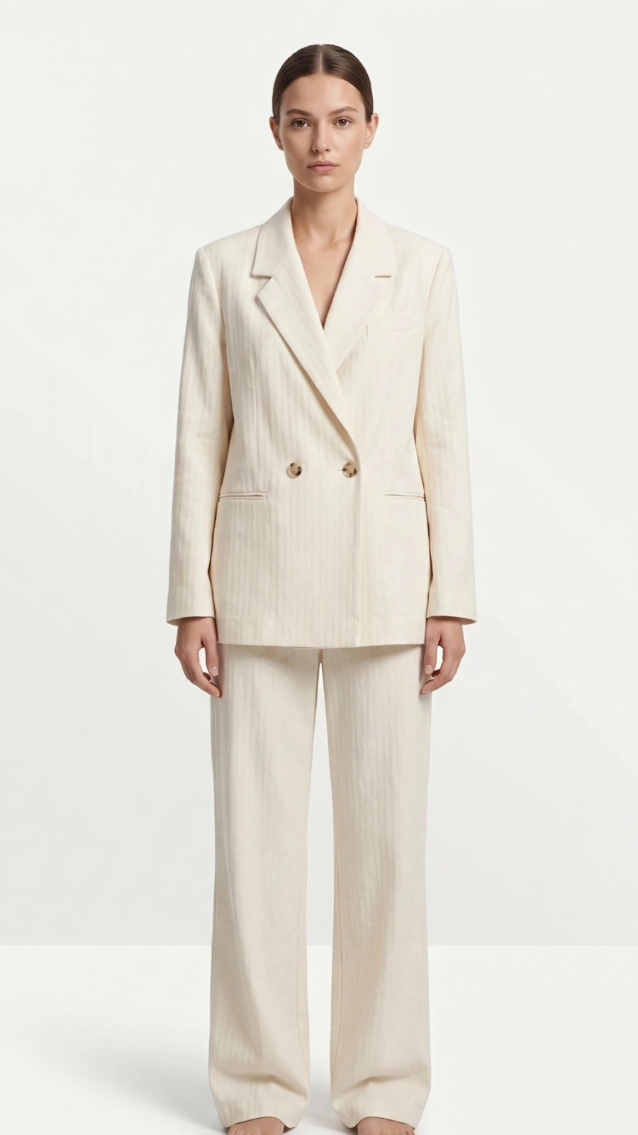 SHIN Minimal Krem Blazer & Pantolon Takım