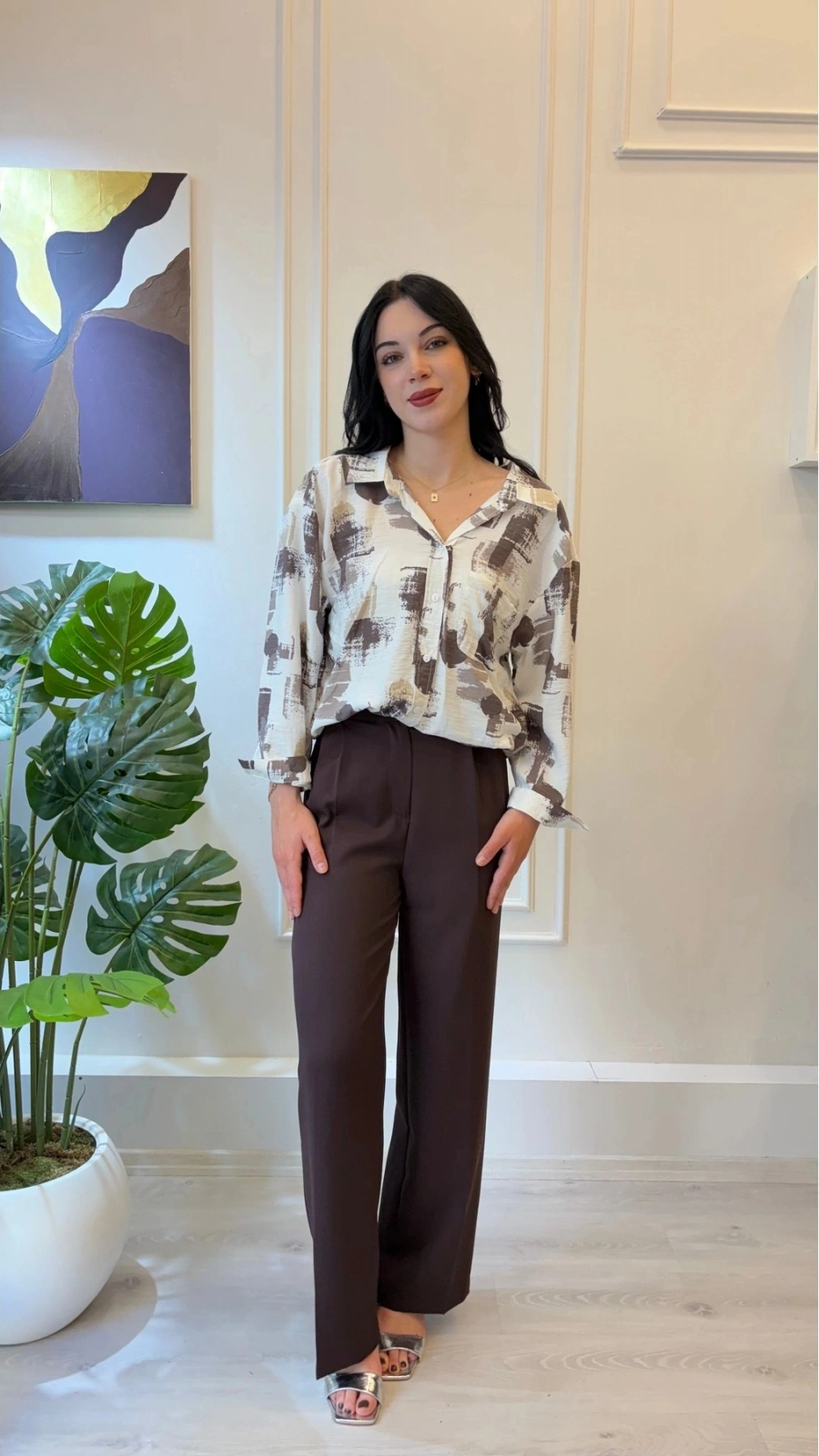 SHIN Soyut Desenli Oversize Gömlek