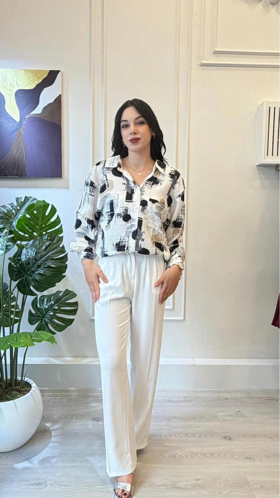 SHIN Soyut Desenli Oversize Gömlek