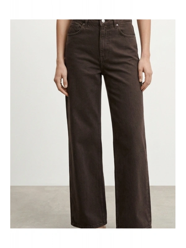 SHIN Kahverengi Yüksek Bel Wide Leg Jean