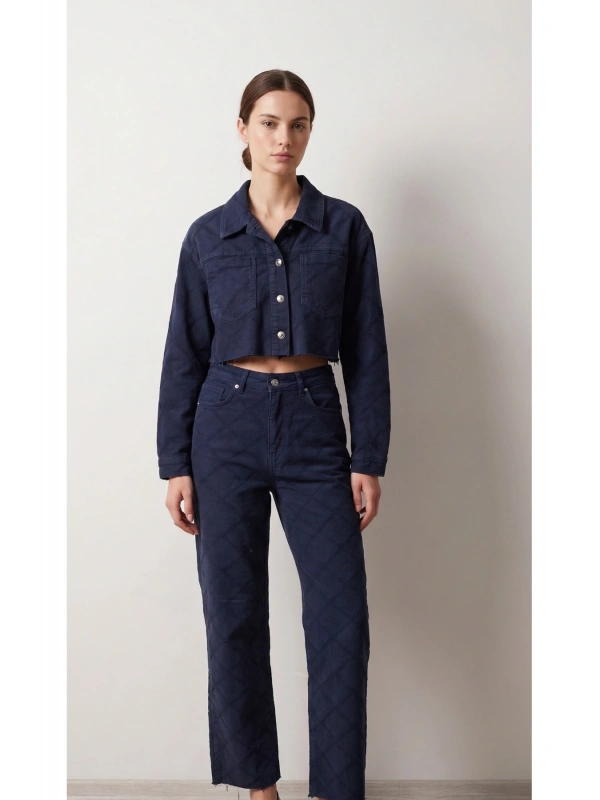 SHIN Kapitone Desenli Denim Takım – Lacivert