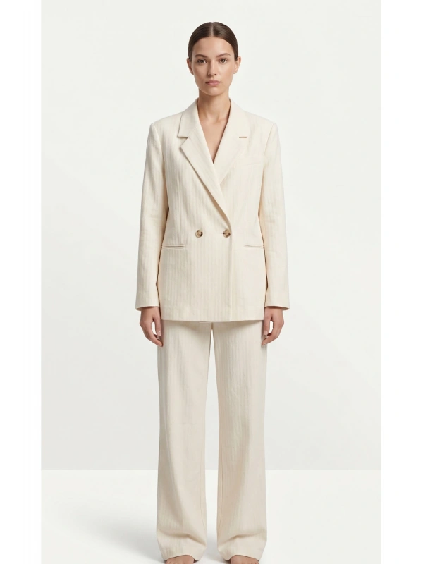SHIN Minimal Krem Blazer & Pantolon Takım