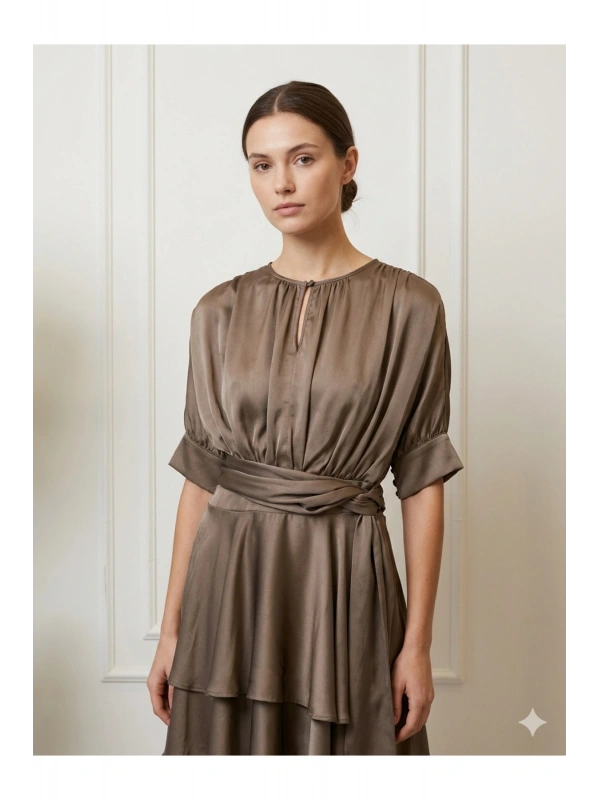 SHIN Drapeli Şifon Mini Elbise – Siyah