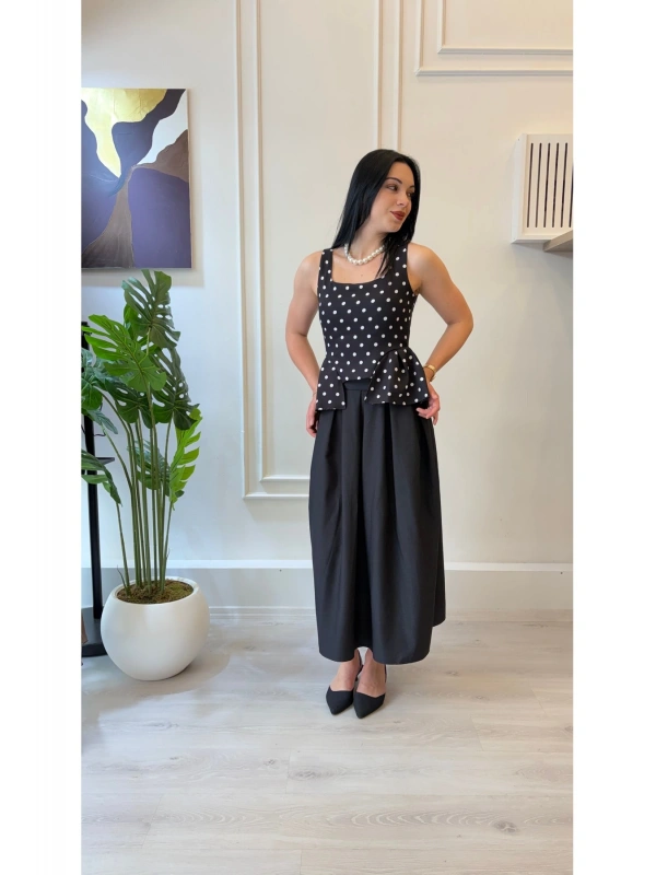 Zarif Peplum Kesim Puantiyeli Bluz