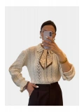 SHIN Vintage Dokulu Triko Gömlek – Fular Detaylı Premium Bluz