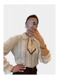 SHIN Vintage Dokulu Triko Gömlek – Fular Detaylı Premium Bluz