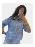 SHIN Çizgili Mavi Oversize Gömlek – Casual Fit