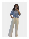 SHIN Çizgili Mavi Oversize Gömlek – Casual Fit