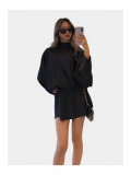 SHIN Drapeli Saten Mini Elbise – Balıkçı Yaka, Oversize Şık Elbise
