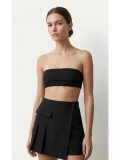 SHIN Siyah Yüksek Bel Şort Etek (Skort) Pileli Minimal Şık