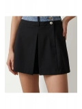SHIN Siyah Denim Detaylı Yüksek Bel Şort Etek (Skort) Pileli Şık