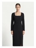 SHIN Minimal Siyah Midi Elbise