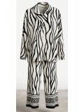 SHIN Zebra Desen Oversize Gömlek Pantolon Takım – Siyah/Beyaz