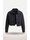 SHIN Taş Detaylı Crop Jean Ceket – Siyah Denim