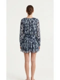SHIN Mavi Floral Şifon Mini Elbise