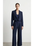 Lacivert Blazer Ceket Yüksek Bel Wide Leg Pantolon Takım