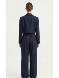 Lacivert Blazer Ceket Yüksek Bel Wide Leg Pantolon Takım