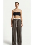 SHIN Yüksek Bel Lastikli Çizgili Wide Leg Pantolon