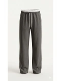 SHIN Yüksek Bel Lastikli Çizgili Wide Leg Pantolon