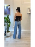 Taş Detaylı Wide Leg Jean Pantolon