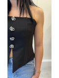 Taş Düğme Detaylı Straplez Korse Top