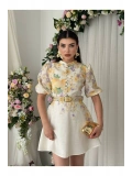 Vintage Garden Kemer Detaylı Mini Elbise