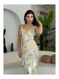 Limon Çiçeği Volan Detaylı Midi Elbise