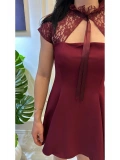 SHIN Dantel Detaylı Bordo Mini Elbise