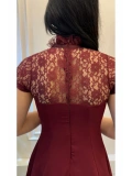 SHIN Dantel Detaylı Bordo Mini Elbise